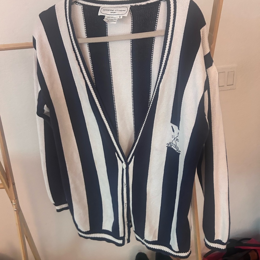 Adrienne Vittadini Navy and Cream Striped Sweater